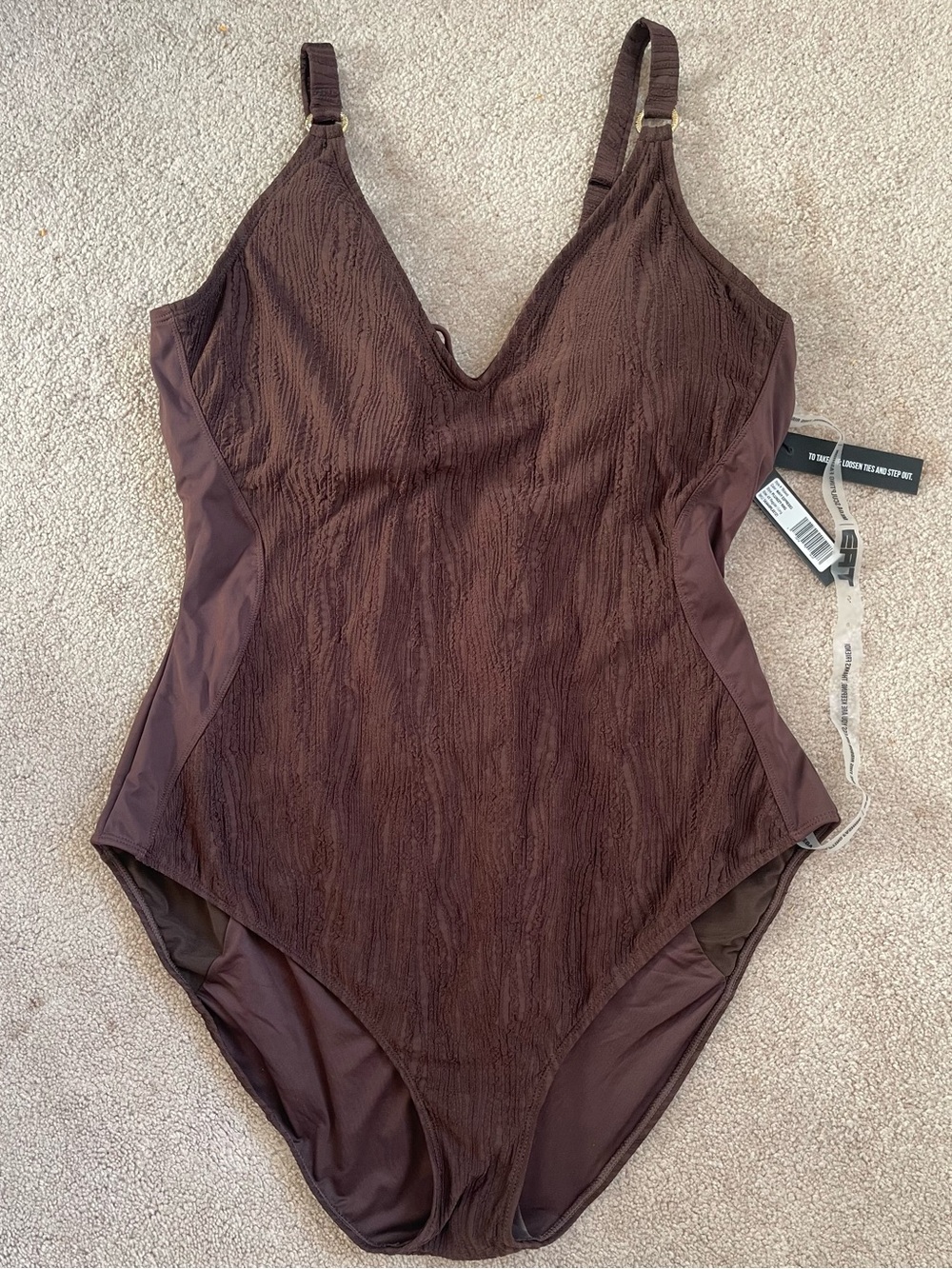 TA3 Plungey Ring One Piece Swimsuit Wavy Espresso 4X Regular Long NWT